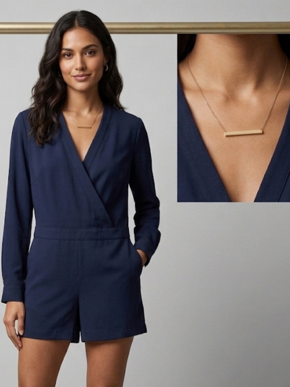 Ann Taylor Navy V-Neck Long Sleeve Romper Size 14 NWT